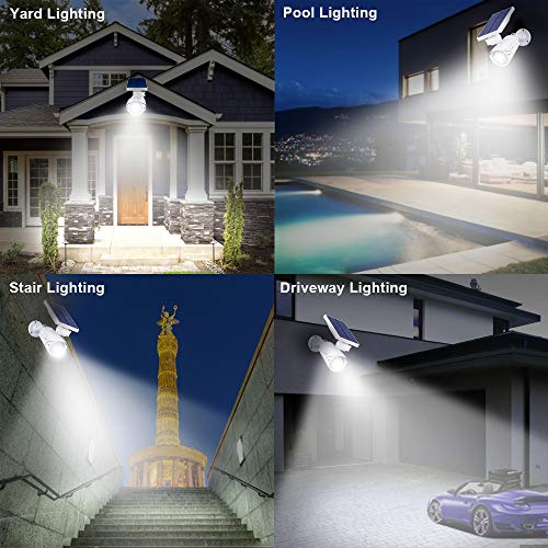 Solar Powered Motion Sensor Security Light Outdoor -BNT 800Lumens 8 LED Spotlight 5-Watt Solar Lights with Red Light Mode Wireless Solar Flood Light for Porch Garden Patio Driveway,Pack of 2 (White)