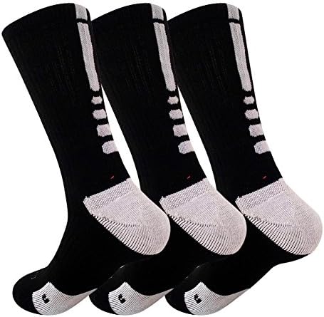Belsmi 3 Pack Mens Athletic Basketball Cushioned Dri-Fit Crew Socks