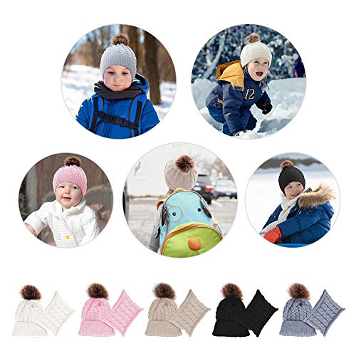 Baby Girls Boys Winter Beanie Hat Scarf Set Toddler Warm Knitted Hats Circle Scarf for Infant Newborn Winter Pom Hat Pink