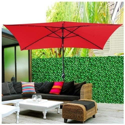 Amazon Com Rectangle Patio Umbrella W Solar Led Lights 10 X6 5 Red Garden Outdoor