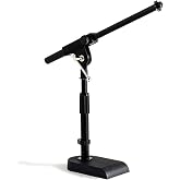 Stage Rocker Adjustable Low-profile Microphone Stand - Snare/Tom Bottom/Bass (Kick) Drum/Table Top, Adjustable Height, 15.75&ldquo; Telescoping Boom Arm, Clip-on cable holder, Powered by Hamilton (SR610111)