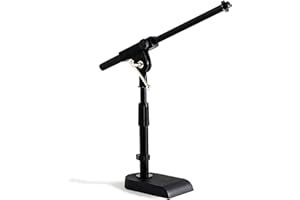Stage Rocker Adjustable Low-profile Microphone Stand - Snare/Tom Bottom/Bass (Kick) Drum/Table Top, Adjustable Height, 15.75“ Telescoping Boom Arm, Clip-on cable holder, Powered by Hamilton (SR610111)
