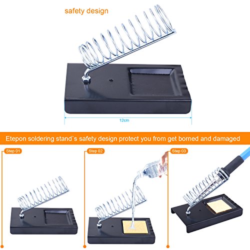 ETEPON Soldering Iron Kit 14-in-1 Electronic 60W Adjustable Temperature Welding Tool ON/OFF Switch with Desoldering Pump,2pcs Electronic Wire,5pcs Solder Iron Tips,Soldering Stand and PU Carry Bag - Thumbnail 2