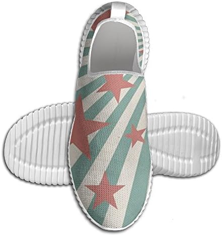 Men's Lightweight Road Running Shoes Stars Stripes No Tie Air Mesh Breathable Outdoor Sport Soft Athletic Sneakers