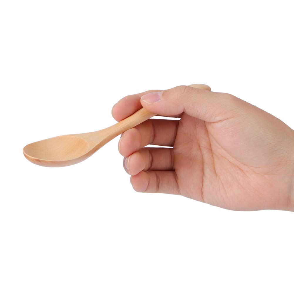 5Pcs Wooden Spoon Set, Handmade Wooden Spoon Small Wooden Serving Spoons Condiments Salt Spoons Honey Teaspoon for Tea Coffee Honey Sugar Condiment Rice, 6.7inch