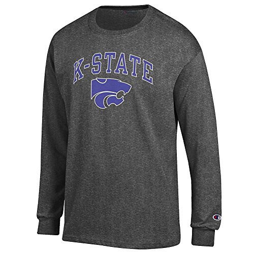 Elite Fan Kansas State Wildcats Men's Long Sleeve Arch Tee Shirt, Dark Heather, Large
