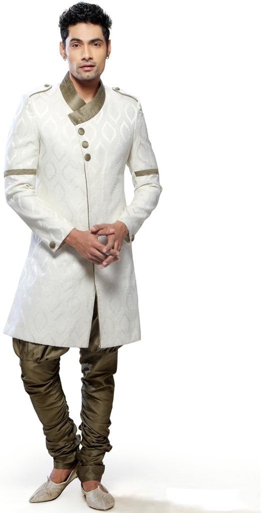 poshfashionmart Men's Indo Western Sherwani White