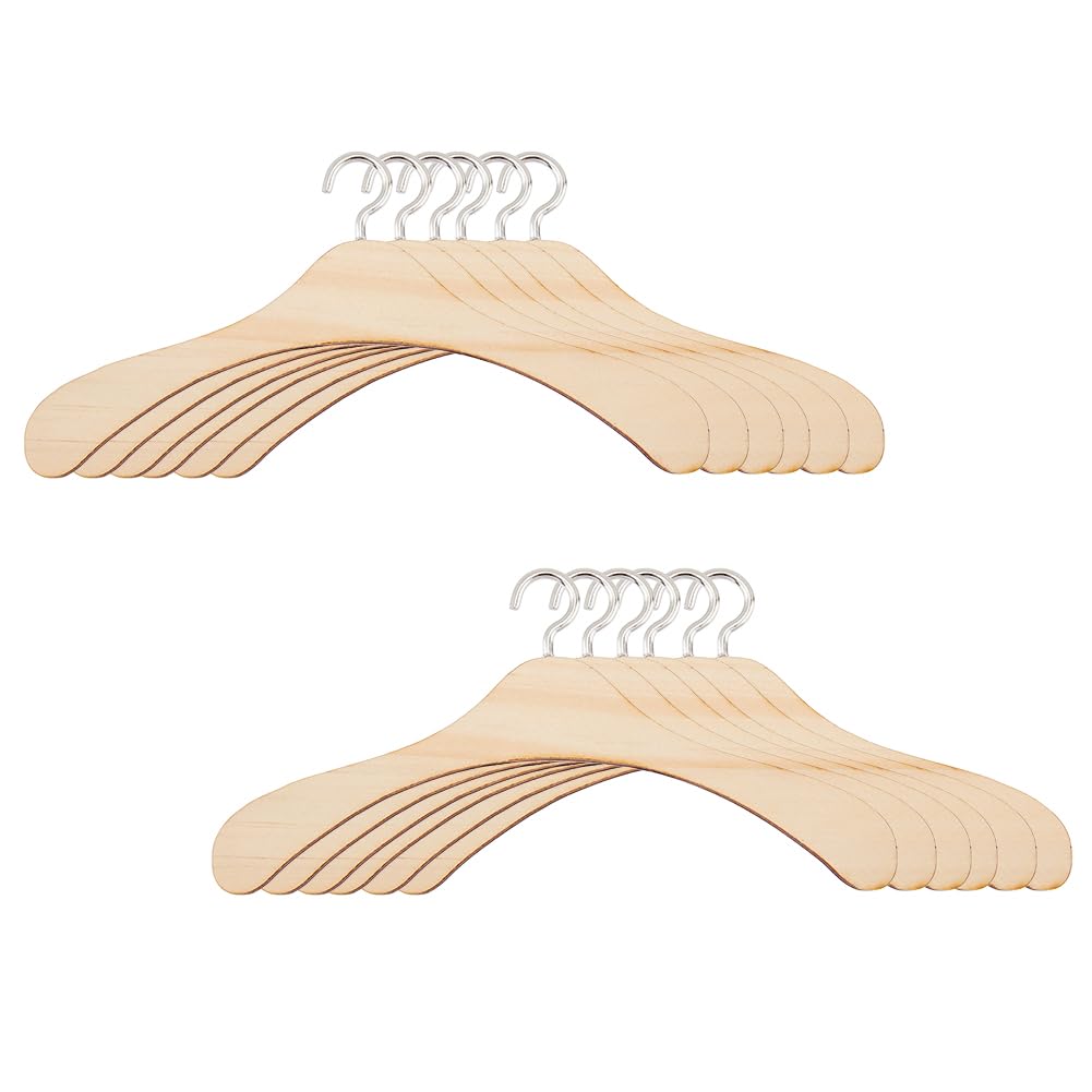 SUPERFINDINGS 12Pcs 15cm Wide Doll Clothes Hangers Natural Wood Doll Dress Hanger Mini Pet Coat Hanger Doll Pant Hanger for Organizing Dollhouse Closet Skirt Scarf Trouser