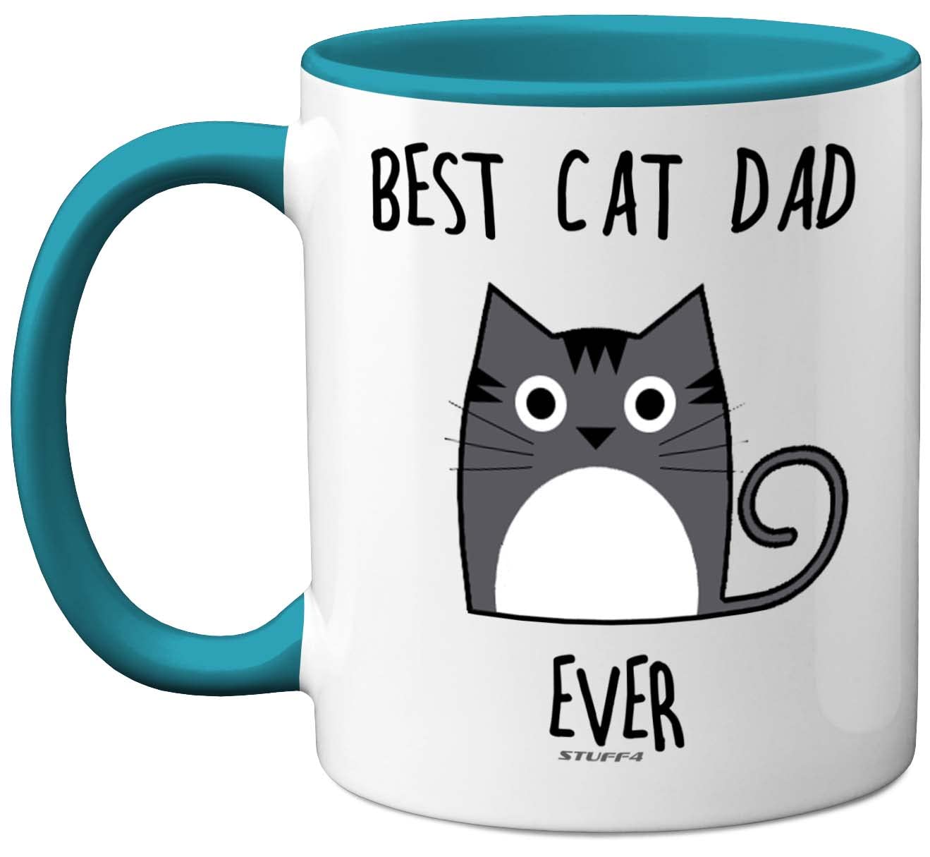 Stuff4 Best Cat Dad Ever Mug, Gifts for Cat Lovers, Dad Gifts, Cute Mugs for Men, Funny Coffee 11oz Ceramic Dishwasher Safe Premium Light Blue Handle