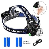 Leyuee Zoomable Headlamp led headlamp Sensor USB Rechargeable Headlamp Headlight Focus Adjustable Head lamp Flashlight with 4PCS Rechargeable Battery for Camping, Fishing Spot Lamp (Sensor Led Lamp)