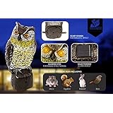 Premium Solar Powered Scarecrow Owl By Patio Agent - Large Realistic Owl Design - 3 Light Sensors Activate Flashing Eyes &amp; Scary Sounds - Effective Bird, Rodent &amp; Other Pest Control