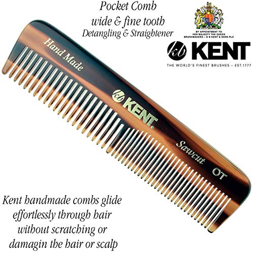 Kent A OT Small Double Tooth Hair Pocket Comb, Fine / Wide Tooth Comb