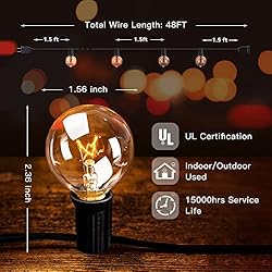 addlon Outdoor String Lights, 48FT G40 Globe Patio