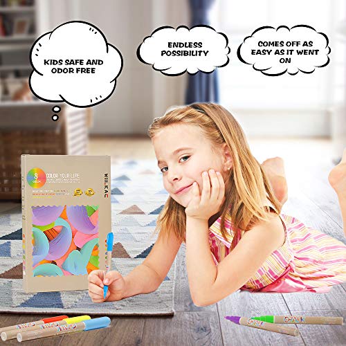 Liquid Chalk Markers, 8 Pack Neon Chalkboard Pens for Bistro Boards and Windows Paint, Erasable Chalk Markers with 24 Labels, Cleaning Cloth,Reversible Bullets and Chisel Tip by Wiilkac