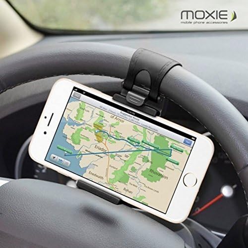 accessone® Adjustable Car Steering Wheel Phone Holder Universal Car Black Retractable Mini Smart Mobile Phone iPhone Samsung LG Huawei Wiko Logicom Archos and other Smartphones