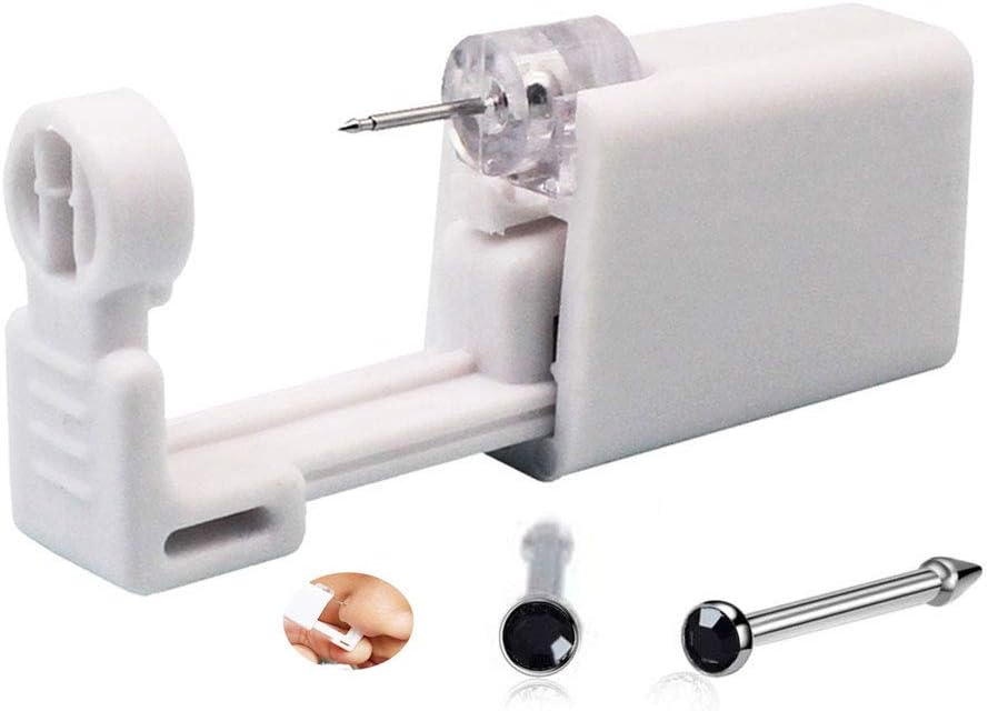 Self Nose Piercing Gun Self Nose Piercing Gun Kit Safety Nose Piercing Gun Kit Tool (2 mm Black Crystal)