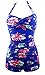 COCOSHIP Women's Elegant Floral Retro Boy-Leg One Piece Ruched Maillot Front Twist Swimsuit(FBA)