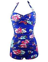 Cocoship elegante floral inspirado niño-pierna una pieza retro traje de baño (FBA)