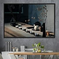 Framed Canvas Wall Art Tea Servings Dark Drinks Farmhouse/Country Group Multicolor Photography Realism Tea - 16x24 inches