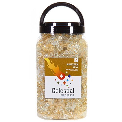 High Luster, 1/2" Reflective Tempered Fire Glass in Sunstorm Gold, 10 Pound Jar, by Celestial Fire Glass - Thumbnail 2