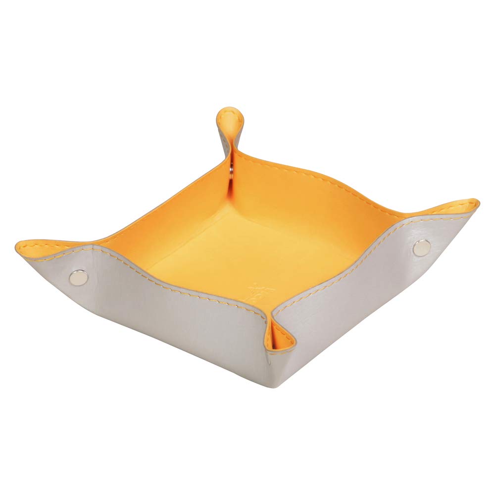 RHODIA 318851C - Silver Reversible Tidy Box - 12x12x4.5 cm - Orange Saddle Stitching, Magnetic Corners - Faux Leather - Rhodiarama Home Office Collection - Office Organization & Designer Storage