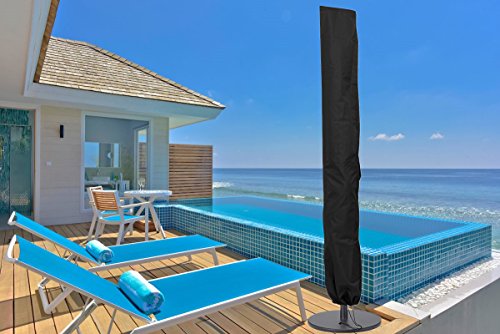 Patio Umbrella Covers Parasol Outdoor Offset Covers Waterproof Fits 7ft to 11ft Umbrellas for Market Umbrellas Large with Storage Zipper Bag, Black - Thumbnail 4