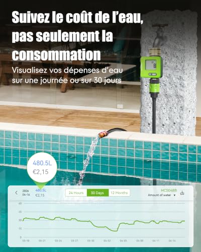RAINPOINT Bluetooth Smart Water Meter Water Meter with Brass Inputs Tank Monitor for Motorhome Accurate Water Consumption ±5% for Garden and Watering