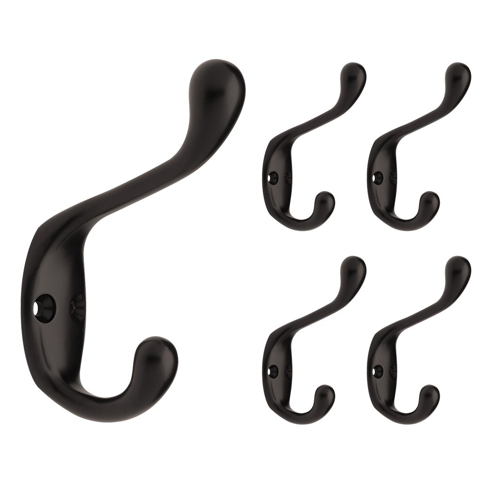 Franklin Brass B42302M-FB-C Heavy Duty Coat and Hat Hook, Flat Black, Pack of 5