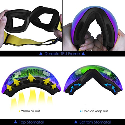 Ski Goggles, Frameless Snowboard Goggles Interchangeable Double Lens with Longer Elastic Strap&Protective Case for Men Women Youth - Anti Fog, 100% UV400 Protection, FDA & CE Green(VLT24.3%)) - Thumbnail 4
