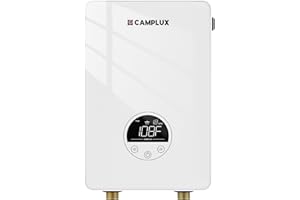 CAMPLUX ENJOY OUTDOOR LIFE CAMPLUX Tankless Water Heater Electric 6kW at 240 Volts, Point of Use Instant Hot Water Heater CSA Approved with Temperature Display, Under Sink Self Modulating Technology, White