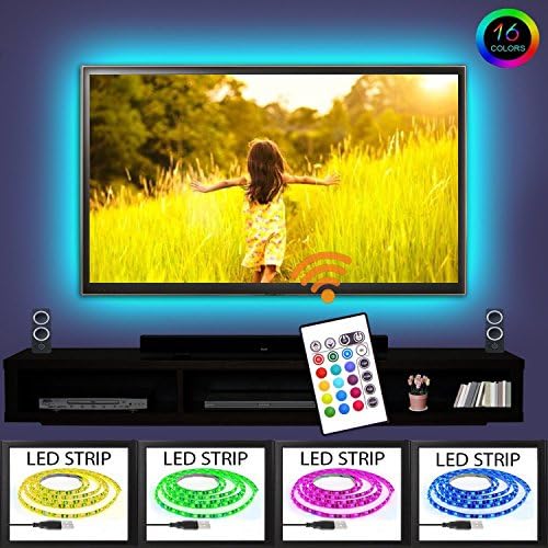Tv Led Backlight RGB - 16 Changing Colors USB Waterproof TV Lighting 2m Strip Set 3M Adhesive Tape For 40" to 60" HDTV Screen With Remote Control By BINOTECH – Additional Extra 30cm Strip Included