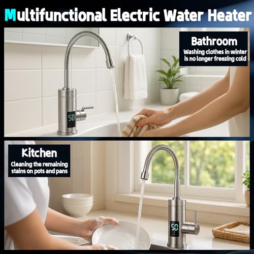 Jellybibo Electric Faucet with Water Heater, 220V 3000W Hot Water Tap Kitchen Faucet Smart Heater Water Heater for Kitchen Garden Bathroom RV Camping