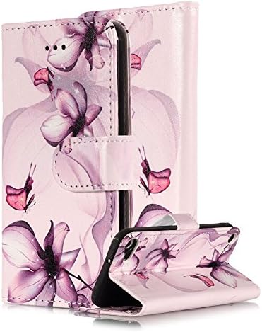 Marble Wallet Case for iPod Touch 5th/6th Generation,Card Holder Wallet for Women,Colorful Hybrid Flip Folio Kickstand Shockproof Full Protective Phone Cover for iPod Touch 5,Purple Fancy Flower
