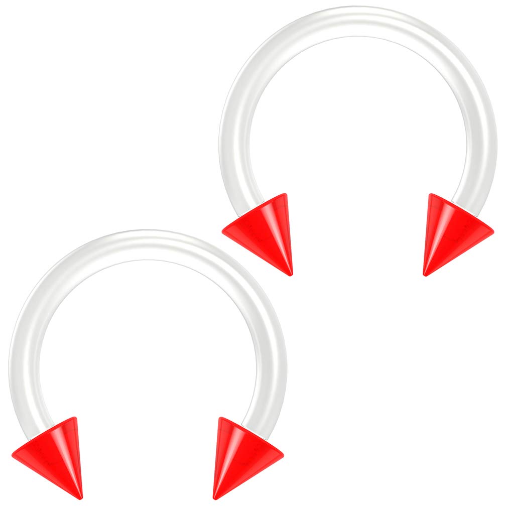 Evonix 2pc 14g Flexible Bioflex Circular Barbell Horseshoe Septum Ring Bioplast Piercing 10mm Spike Red