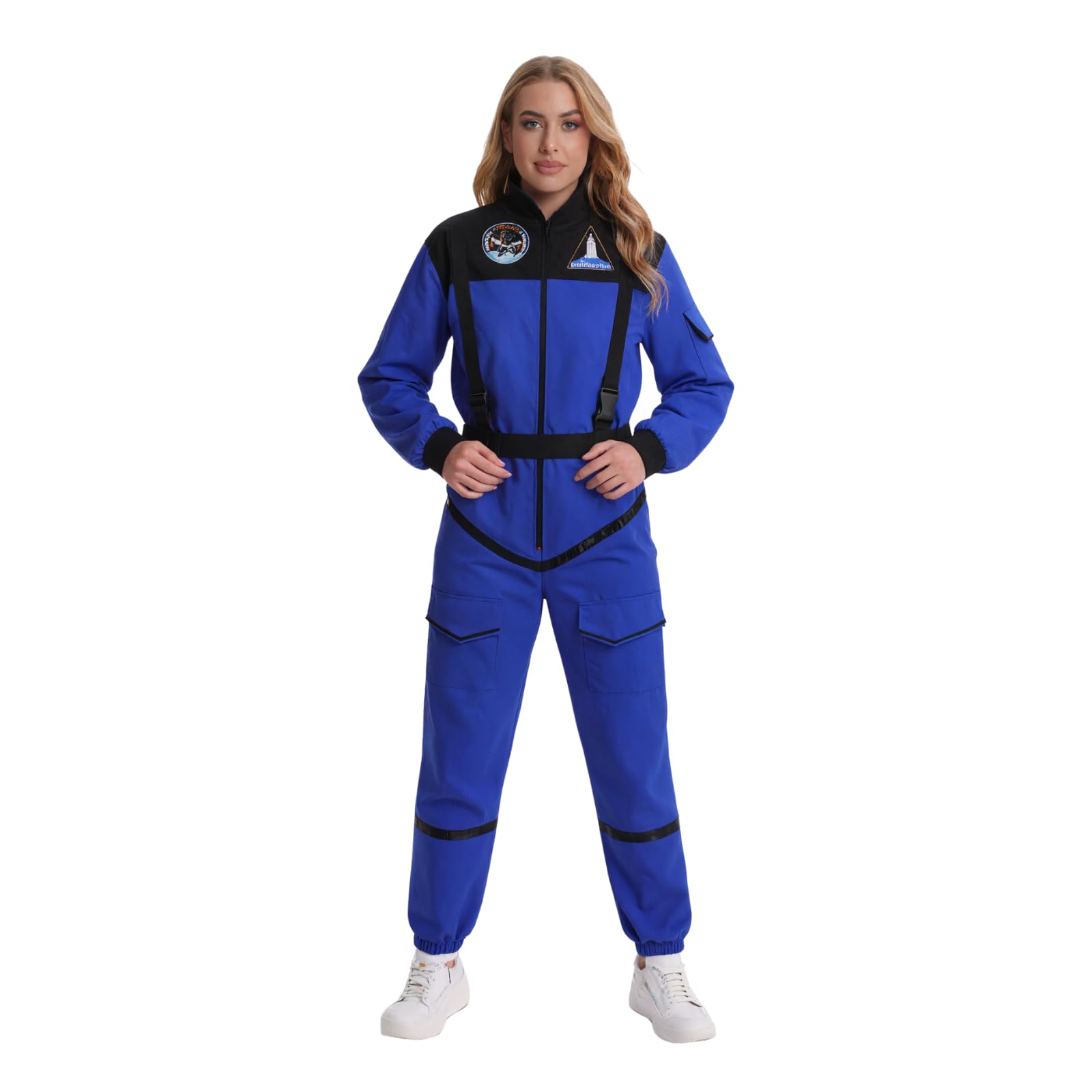maxToonrain Womens Astronaut Costume Adult Space Suit Halloween Dress Up Sci-Fi Themed Party Outfit (Classic Blue,X-Large)