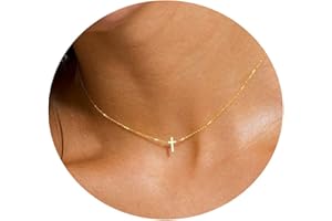 Mauzew 18K Gold Plated Cross Pendant Necklaces for Women Simple Tiny Sideways Cross Choker Necklaces Dainty Gold Chain Neckla