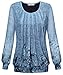 BAISHENGGT Women's Long Sleeve Pleated Front Mesh Blouse Large Blue Flower