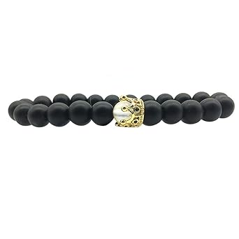 Man9Han1Qxi 1 / 2Pcs Imperial Crown Charm Armband elastische Perlen Armreif Valentinstag Geschenk - schwarz