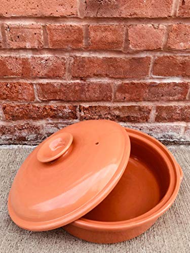Casserole Dish,Glazed Natural Cooker/Roaster, Turkey Large Size Cooking Tureen, Clay Covered Casserole for Slow Cooking (14", Clay Casserole Dish)