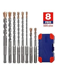 WORKPRO Juego de brocas de perforación SDS-plus de 8 piezas, punta de carburo, broca de martillo rotatorio SDS + + Estuche de almacenamiento para LADRILLO, CEMENTO, PIEDRA Y CONCRETO