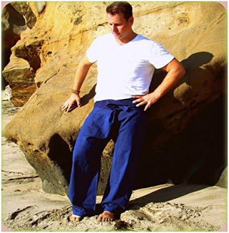 Revital Imports Men's Boho Yoga Fisherman Baggy Wrap Tie Pants (Blue)