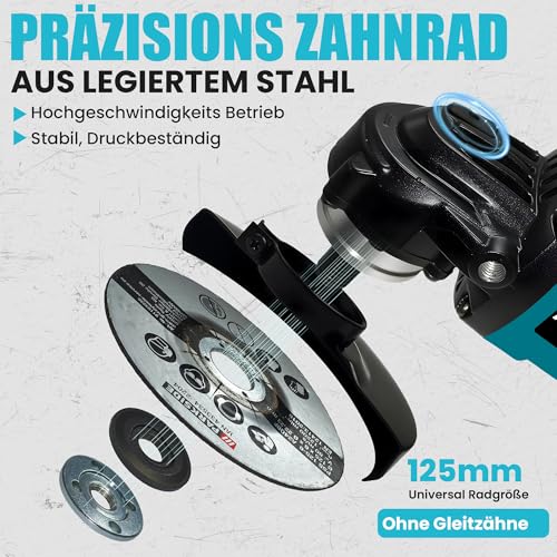Battery Angle Grinder for Makita 18 V, 125 mm Battery Flex 8500 rpm, 3 Speeds, Cordless Grinder with Non-Slip Handle for Grinding, Cutting and Polishing (without Battery)