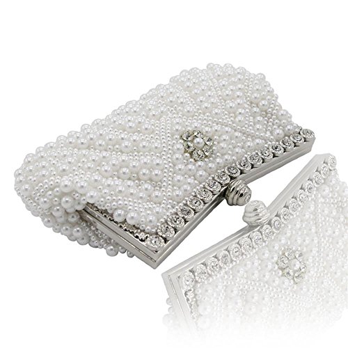 Kingluck Satin with Pearl and Diamond Wedding/Special Occasion Evening Handbags/Clutch (white) - Thumbnail 3