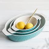 Baking Dishes, Krokori Roasting Pan Ceramic Glaze Bakeware Set for Cooking, Kitchen, Cake Dinner, Banquet and Daily Use - (Random Color, Oval of 3-Pieces)