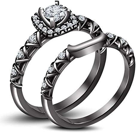 Vorra Fashion Black Rhodium Plated 925 Silver 1.24 CT Round Cut CZ Engagement Bridal Ring Set