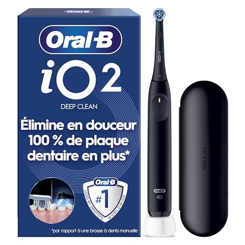 Oral-B Brosse A Dents Electrique iO 2 Noire, 3 Modes De Brossage Silencieux Dont Douceur, Capteur De Pression, Brossette Oral B De Rechange, Etui De Voyage