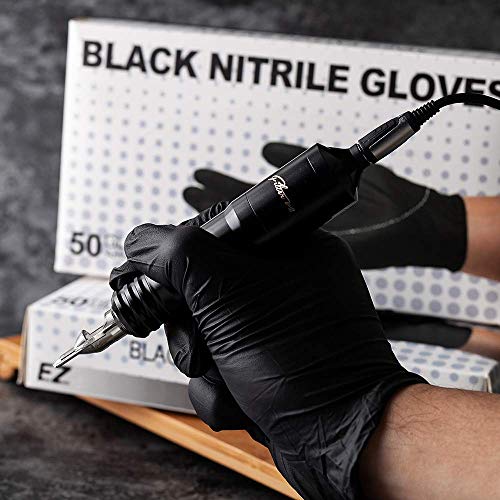 EZTAT2 50 Pcs Black Disposable Tattoo Nitrile Gloves for Tattooing Body Piercing Application