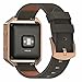 For Fitbit Blaze Bands Leather with Frame Small Large,Austrake Fitbit Blaze Band with Stainless Steel Buckle for Women Men (#6 Slate Gray Band + Rose Gold Buckle + Rose Gold Frame, Large(6.7