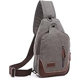 EDIWER Canvas Sling Bag for Men Crossbody Chest Bag Casual Daypack Rucksack Small Crossbody Backpack with Adjustable Strap