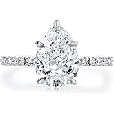Bo.Dream 2ct/3ct Pear Shaped Cubic Zirconia CZ Engagement Rings Platinum Plated Sterling Silver
